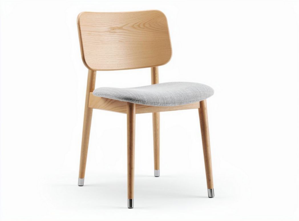 Sedia in legno color naturale con seduta imbottita grigia 45 x 45 x 80cm