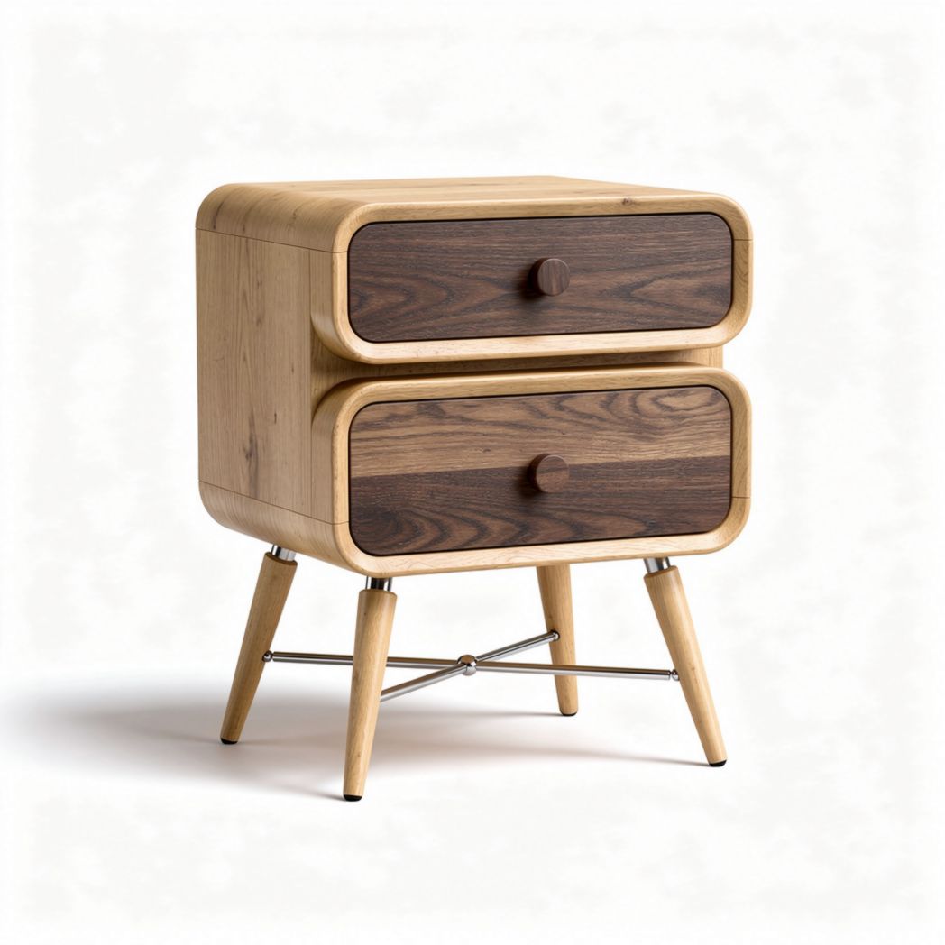 Mobiletto in legno con due cassetti e gambe in metallo 40 x 40 x 50cm