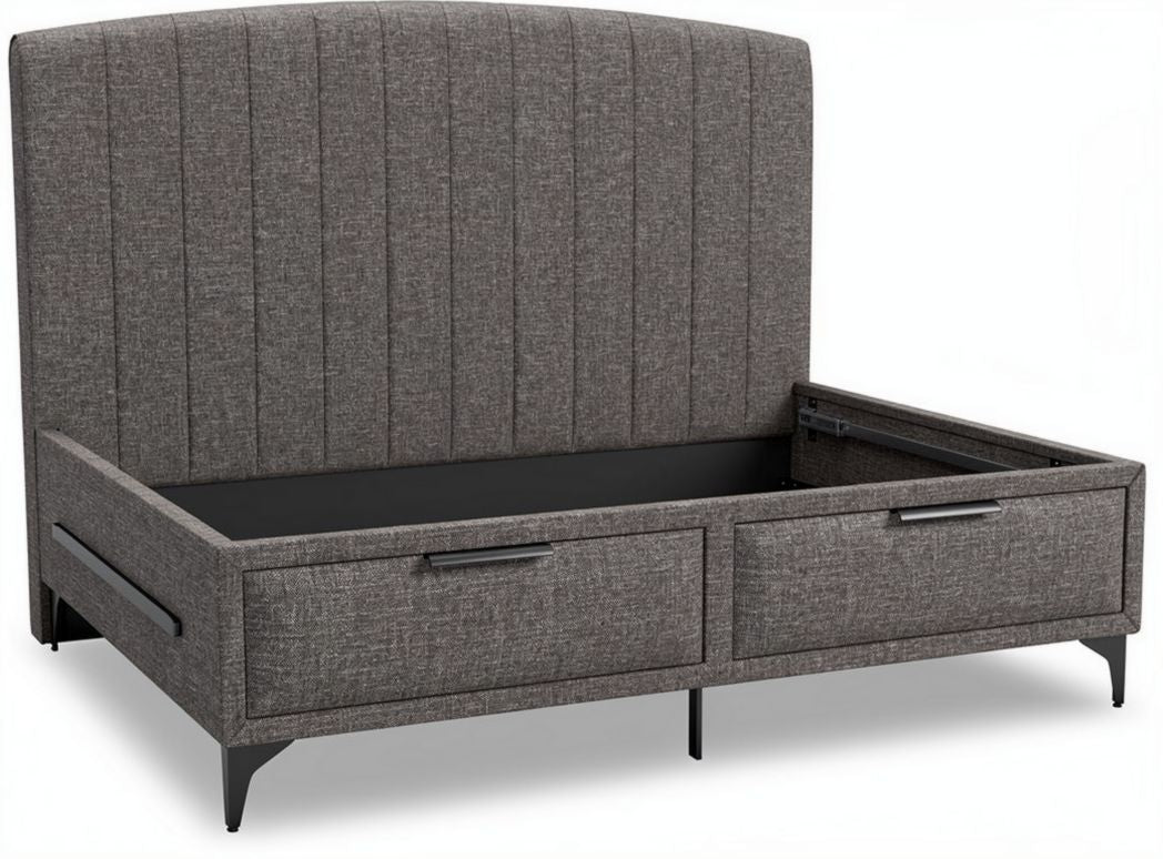 letto matrimoniale con contenitore in tessuto grigio 200 x 160 x 100cm