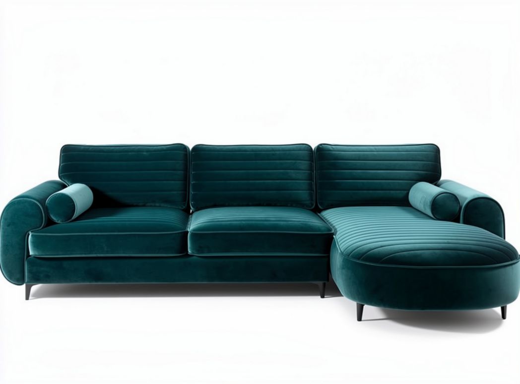 Divano modulare in velluto verde scuro con chaise longue dimensioni 300 x 100 x 90cm