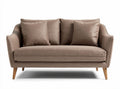 Divano a due posti in tessuto marrone con cuscini e gambe in legno 180 x 90 x 85cm