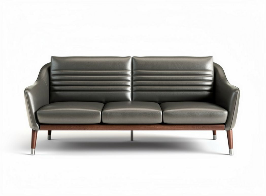 Divano moderno in pelle grigia con struttura in legno 180 x 80 x 75cm