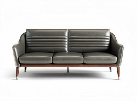 Divano moderno in pelle grigia con struttura in legno 180 x 80 x 75cm