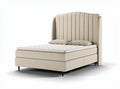 Letto matrimoniale in tessuto beige con contenitore e dimensioni 200 x 160 x 120cm