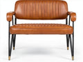 Divano in pelle marrone con struttura in metallo nero 120 x 60 x 70cm