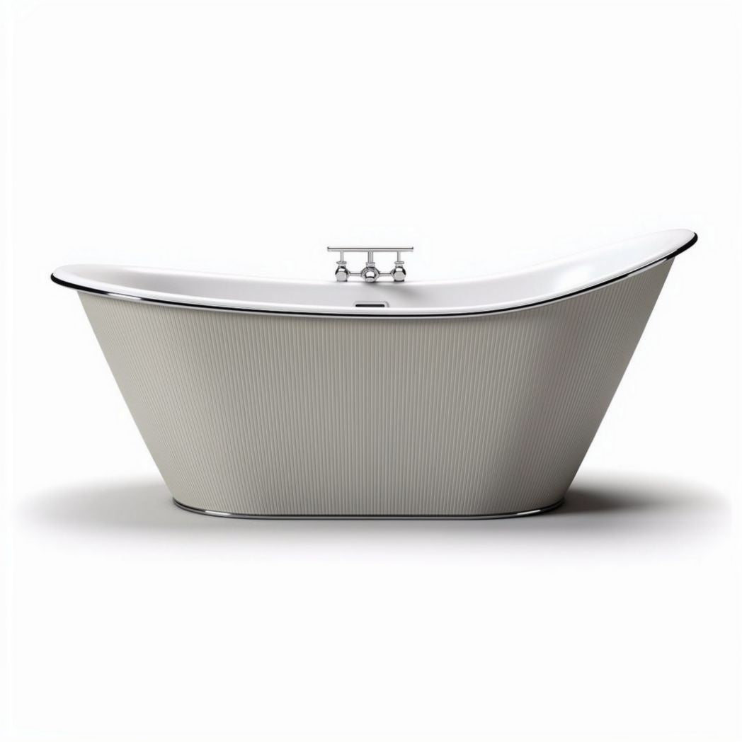 Vasca da bagno freestanding in acrilico bianco con finitura a coste 150 x 75 x 60cm