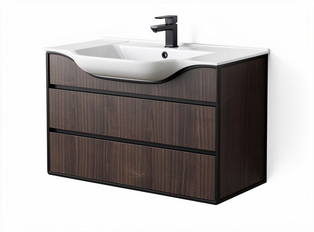 Mobile bagno sospeso con lavabo bianco e struttura in legno 60 x 45 x 50cm