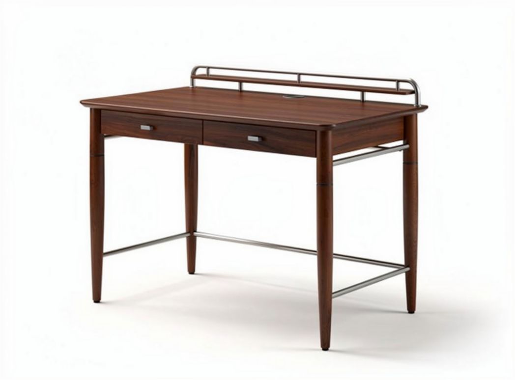 Scrivania in legno noce con due cassetti e struttura in metallo 120 x 60 x 75cm
