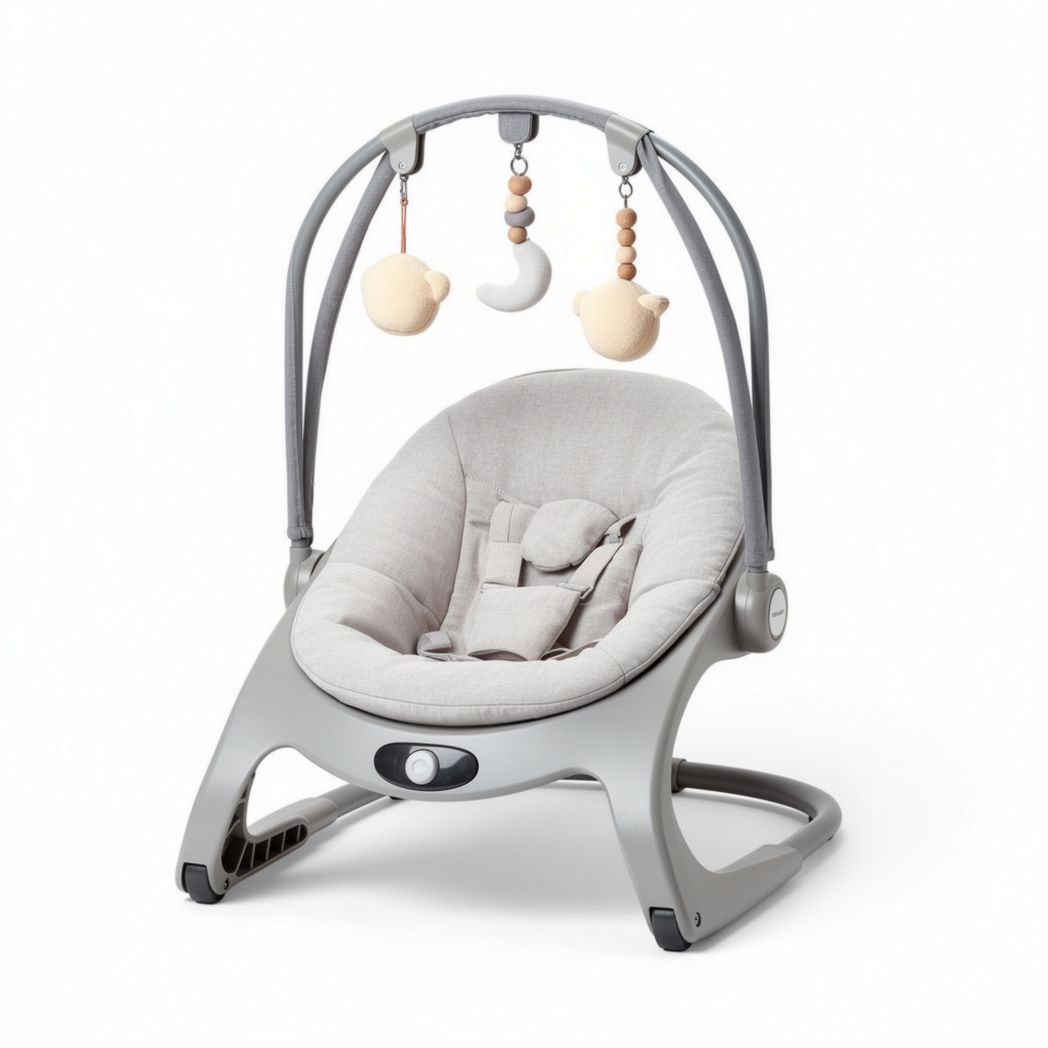 Sedia a dondolo per neonati grigia con mobiletto giocattolo in legno 70 x 50 x 80cm