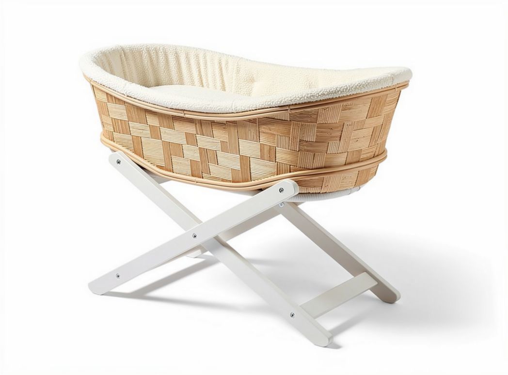 Culla in vimini con struttura in legno bianco misura 80 x 40 x 30 cm