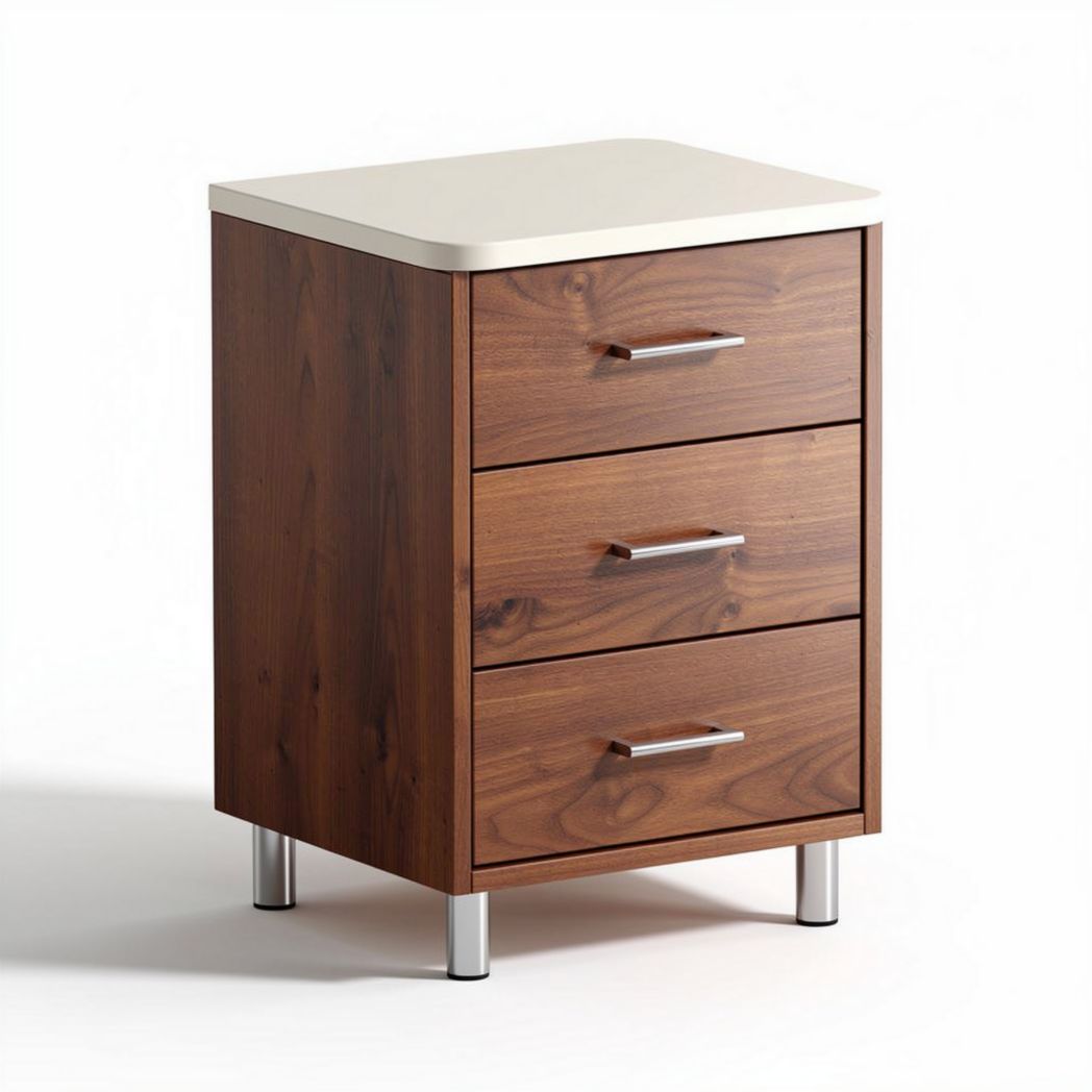 Comò legno scuro con piano bianco 3 cassetti 45 x 40 x 70cm