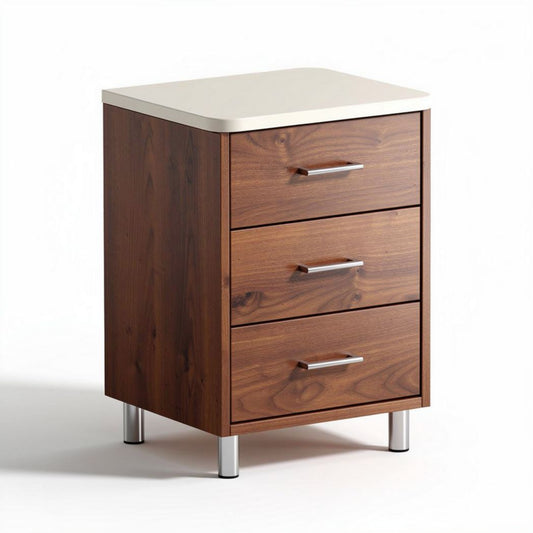 Comò legno scuro con piano bianco 3 cassetti 45 x 40 x 70cm