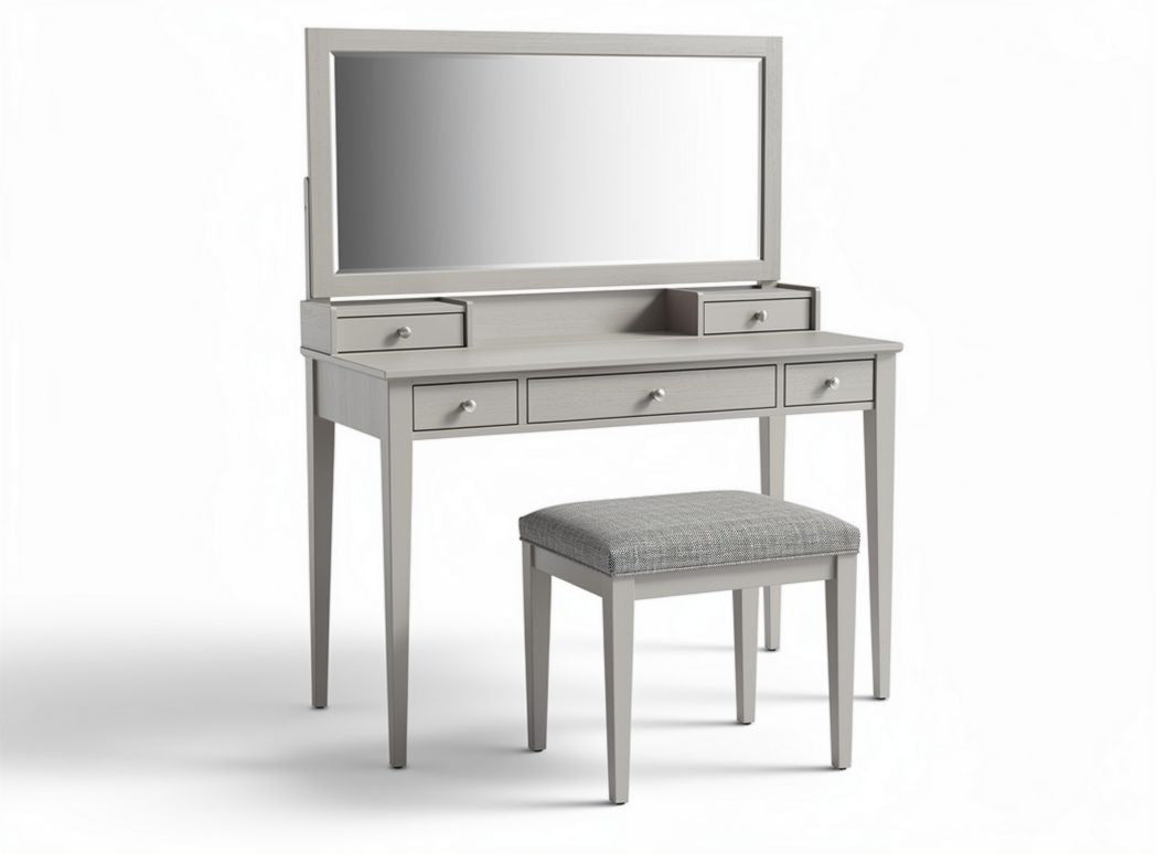 Toilette in legno grigio con specchio e sgabello 120 x 50 x 75cm