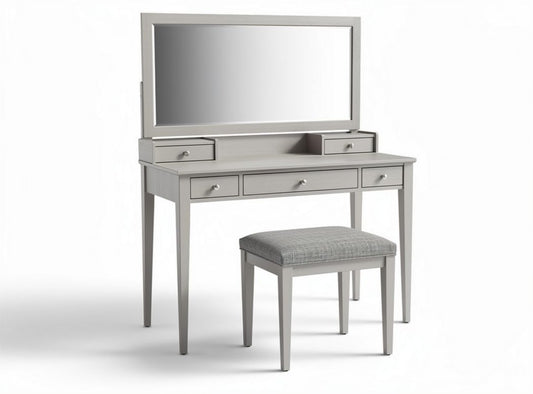 Toilette in legno grigio con specchio e sgabello 120 x 50 x 75cm